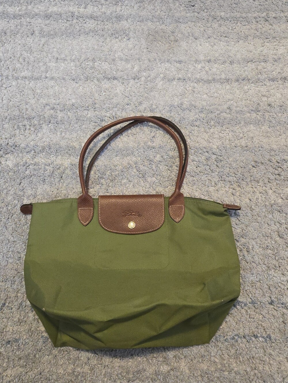Longchamp Le Pliage Medium Tote Bag Green Nylon Leather Shoulder Bag Travel